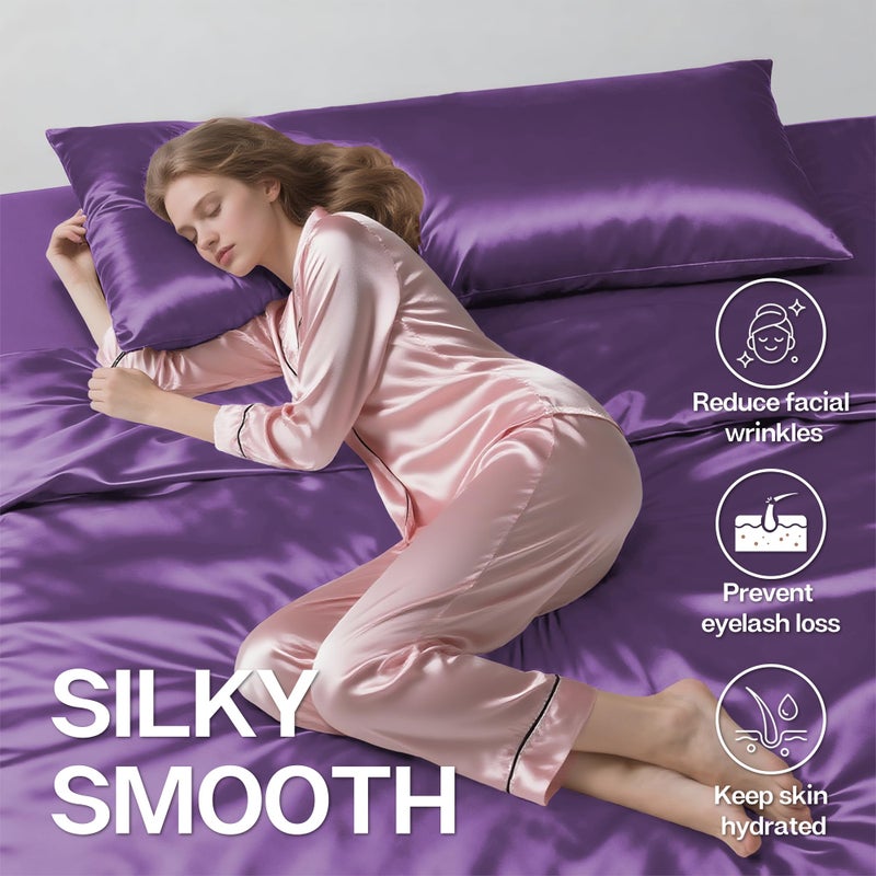 MR&HM Satin Body Pillow Cover, Soft and Breathable Body Pillow Case with Envelope Closure, Cooling and Silky Long Pillowcase for Hair and Skin,Grey (20x54, Lavender) - Image 4